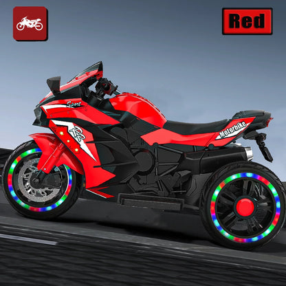 HONGLONG 12V Ride on Motorcycle for Kids,3 Wheels Motorcycle Toys with LED Lights Music Red,Child