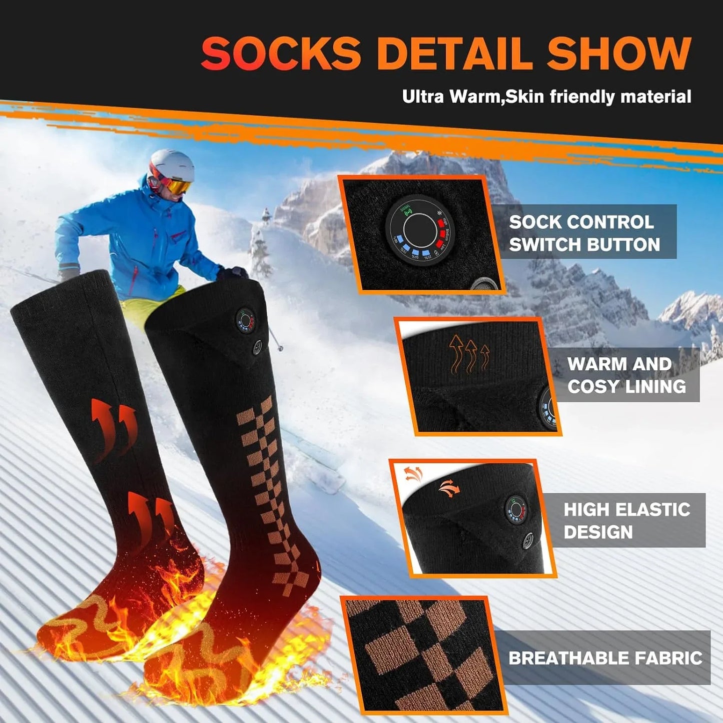 Heated Socks with App Control,7.4V Electric Heated Socks for Men Women,Powered Battery Heated Sox Rechargeable for Motorcycling Skiing Hunting XL