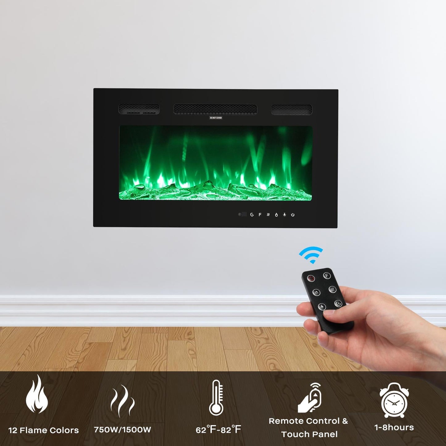 Ktaxon 120V 1500W 30in Embedded Wall-Mounted Fireplace With Remote Control Colorful/12-Color Flam