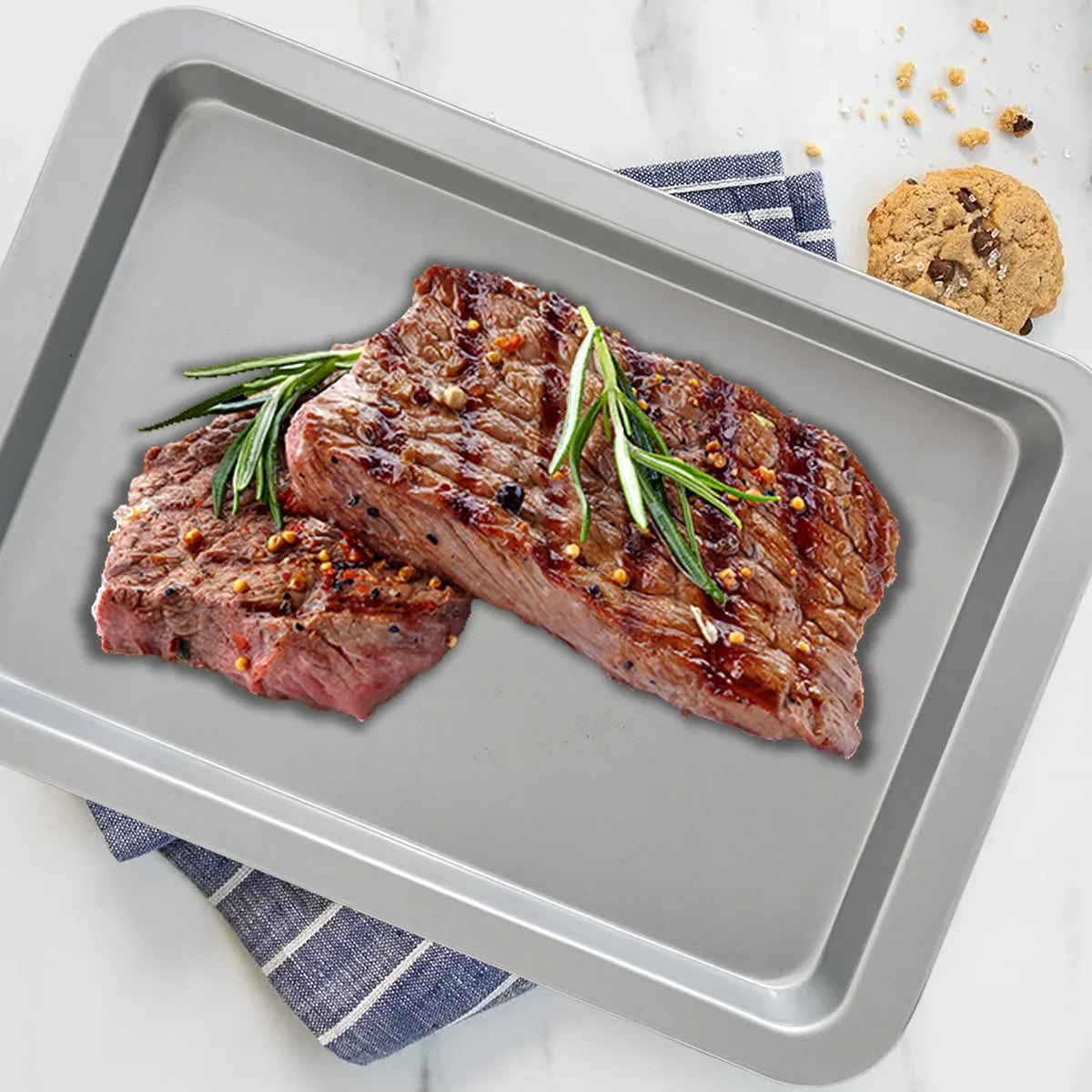 HELONG Cookie Sheet with Rack ,Carbon Steel Oven Bakeware, 15"x10" Kitchen Cooking Baking Trays, Baking Sheet Pan for Roasting Broiling Bacon Meat Steak