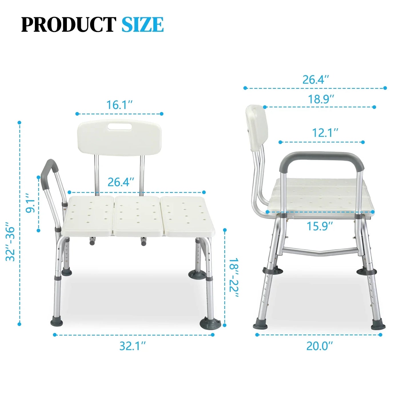 Ktaxon Transfer Bench, Bath Shower Chair Seat, Height Adjustable Shower Stool, for Elderly, Disabled, Supports 330 lbs, Rubber Handrail