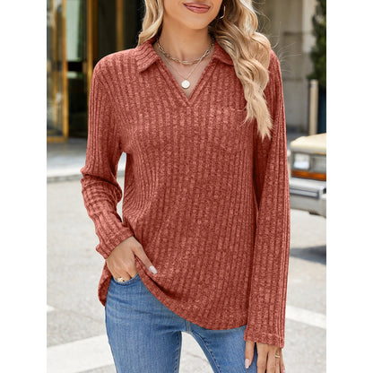 SHIBEVER Women Sweaters Long Sleeve V Neck Lightweight Sweaters Fall Collared Knit Tunic Tops Casual Loose Fit T Shirts Size XL