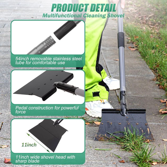 Multifunctional Garden Cleaning Shovel, Heavy Duty Steel Flat Shovel with 54" Adjustable Handle, Gardening Scraper Shovel, Outdoor Spade Tool for Weeding, Lawn Edging, Digging, Ice Removal