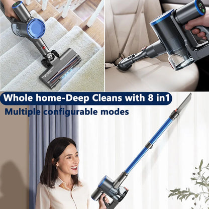 WLUPEL Cordless Vacuum,45mins Cordless Stick Vacuum with IQ Display Lightweight Vacuum for Hardwood Floor Carpet Pet Hair Home Rechargeable