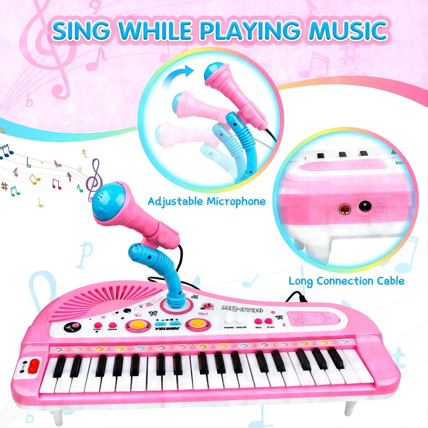 JUGAAD LIFE Piano for Kids 37 Keys Piano Toys for Girl Toddlers with Built-in Microphone & Music Modes Best Birthday Gifts for 1 2 3 4 5 Year Old Girls Educational Keyboard Musical Instrument Toys