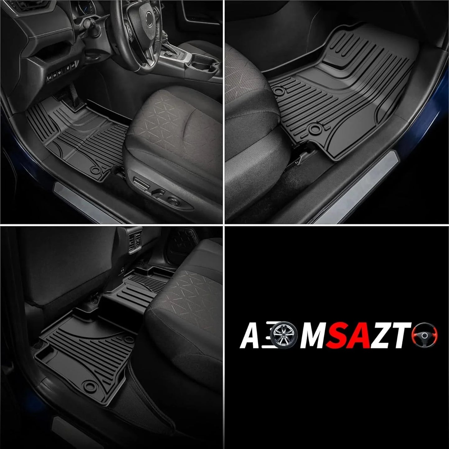 AOMSAZTO Car Floor Mats for Toyota RAV4 Hybrid 2019-2024 All Weather TPE Rubber Floor Liners Protection Black