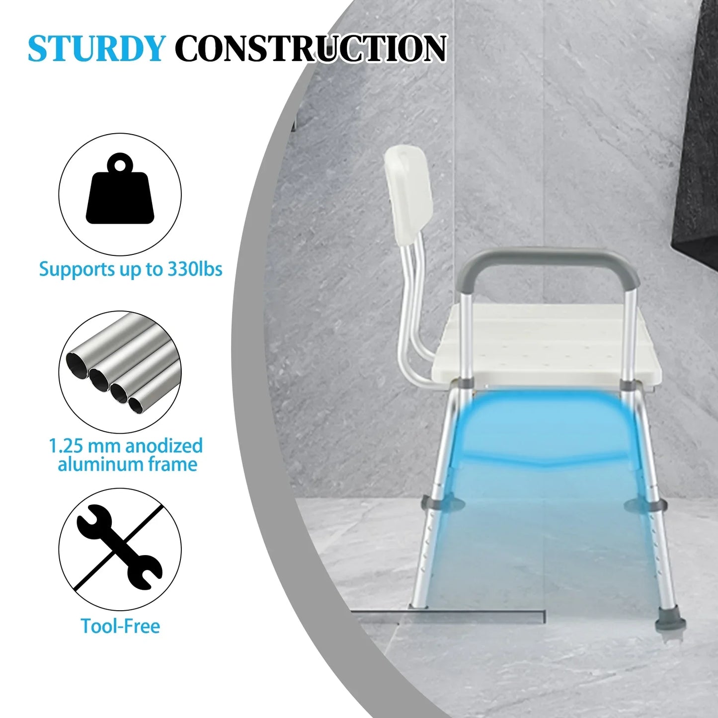 Ktaxon Transfer Bench, Bath Shower Chair Seat, Height Adjustable Shower Stool, for Elderly, Disabled, Supports 330 lbs, Rubber Handrail