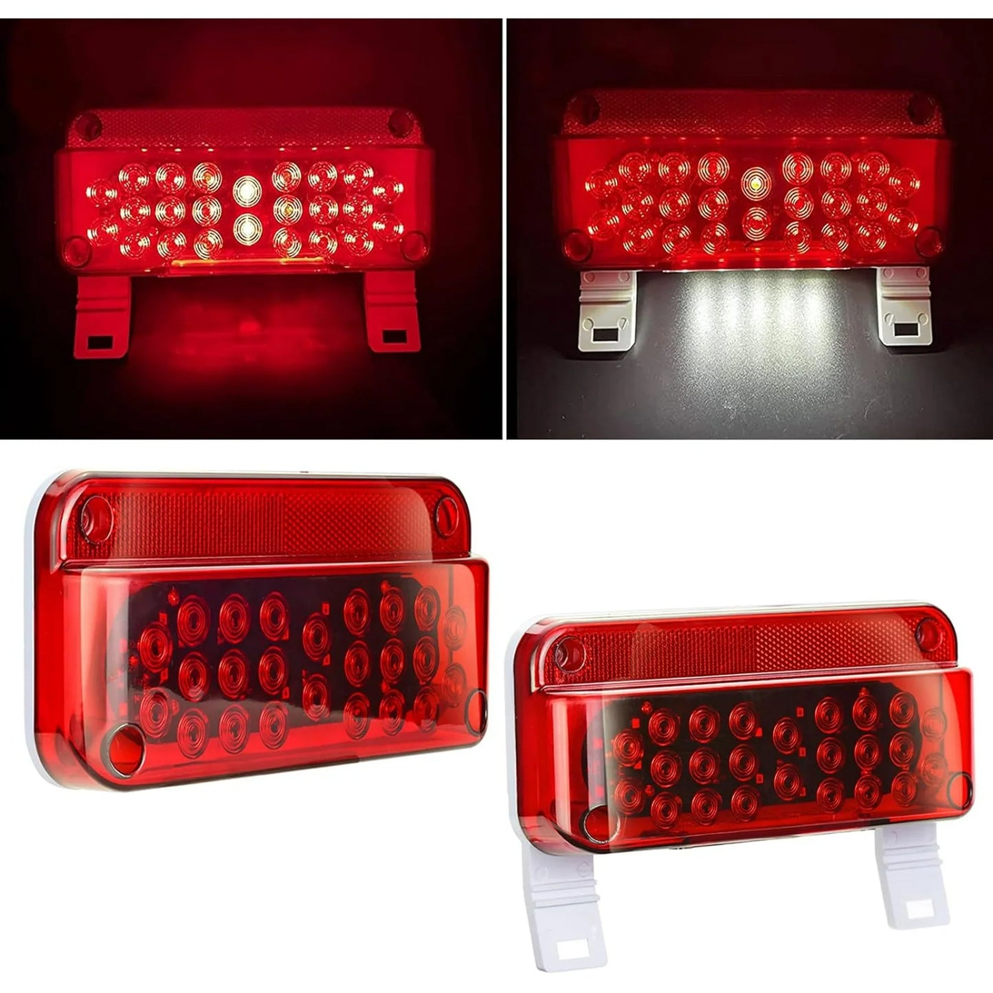 EXERAUO LED Trailer Light Kit RV Tail Light Brake Lights Rectangular RV Exterior Light 53 LED Camper Light with License Plate Holder For Trailer Camper Tractor