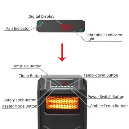 Ktaxon 1500W Remote Control Portable Electric LED Quartz Infrared Fan Space Heater, Black