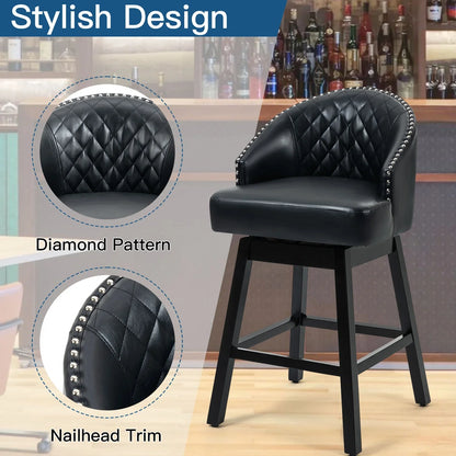 HOMHUM 29" Barstools PU Leather Set of 2, 360° Swivel Counter Stools, Indoor, Dining Room, Black