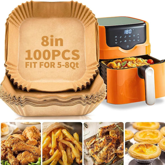 100PCS Air Fryer Paper Liners,8in Nonstick Oil Resistant Air Fryer Parchment Paper Liners for Air fryer, Baking, Roasting Microwave