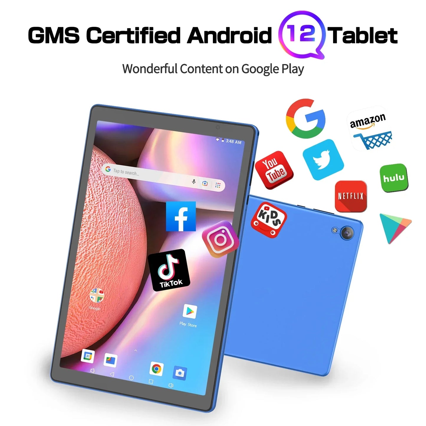 Baken Android 12 Tablet 10.1 inch, Touch Screen, 2GB RAM 32GB Storage, Dual Camera,Quad-Core,1280x800 | Wi-Fi | Bluetooth | 6000mAh | Google GMS Certified(Blue)