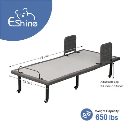 ESHINE Adjustable Bed Frames with 6” Hospital Mattress- Medical Electric Bed with Rails, Adjustable Heights with Wheels, Head and Foot Inclined, Wireless Remote, Gray