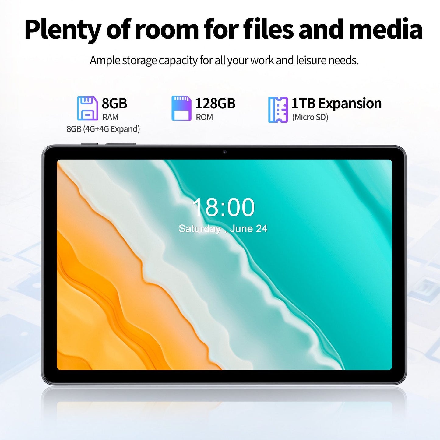 Tablet 11 inch Tablet Android 14 with Octa-Core Processor, 8(4+6) GB RAM+128GB ROM(1TB expanable, 1280x800IPS Display, Split-Screen, 8000mAh(Gray)