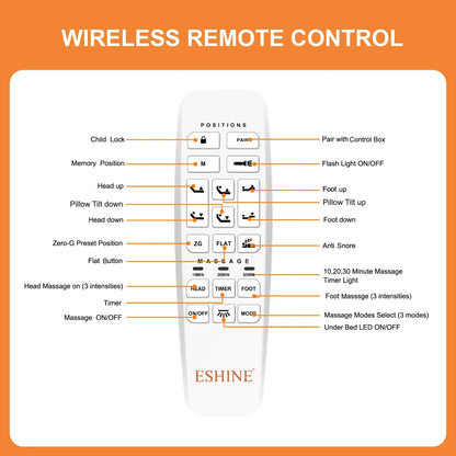 ESHINE Twin-XL Adjustable Bed Frames Base + 12” Hybrid Mattress, with Massage, Pillow-tilt, Ergonomic Incline, Zero Gravity, Dual USB Port, Under Bed Light, Wireless Remote