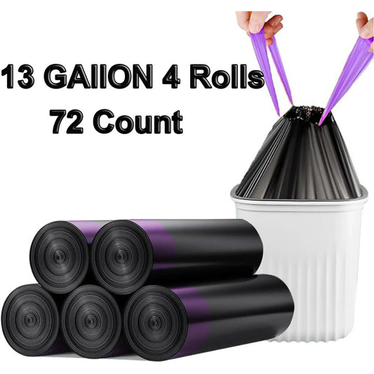 HELONG 13 Gallon Trash Bag,Drawstring Trash Bag 18 Counts/4 Rolls,Kitchen Garbage Bags for Office Bedroom Bathroom,Black