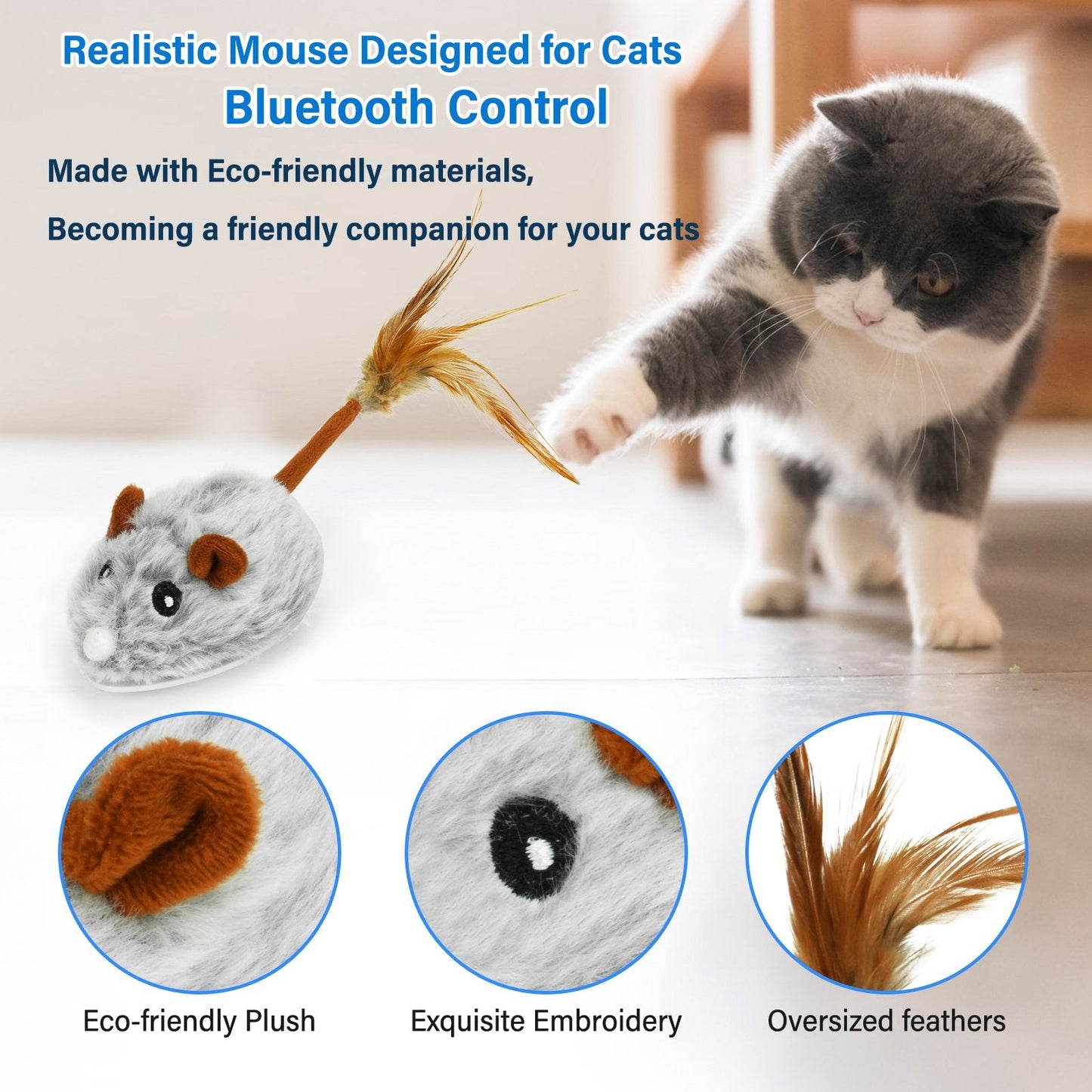 CrazyDeer Remote Control Mouse Cat Toy Bluetooth App Control Rechargeable Mouse Toys for Cats