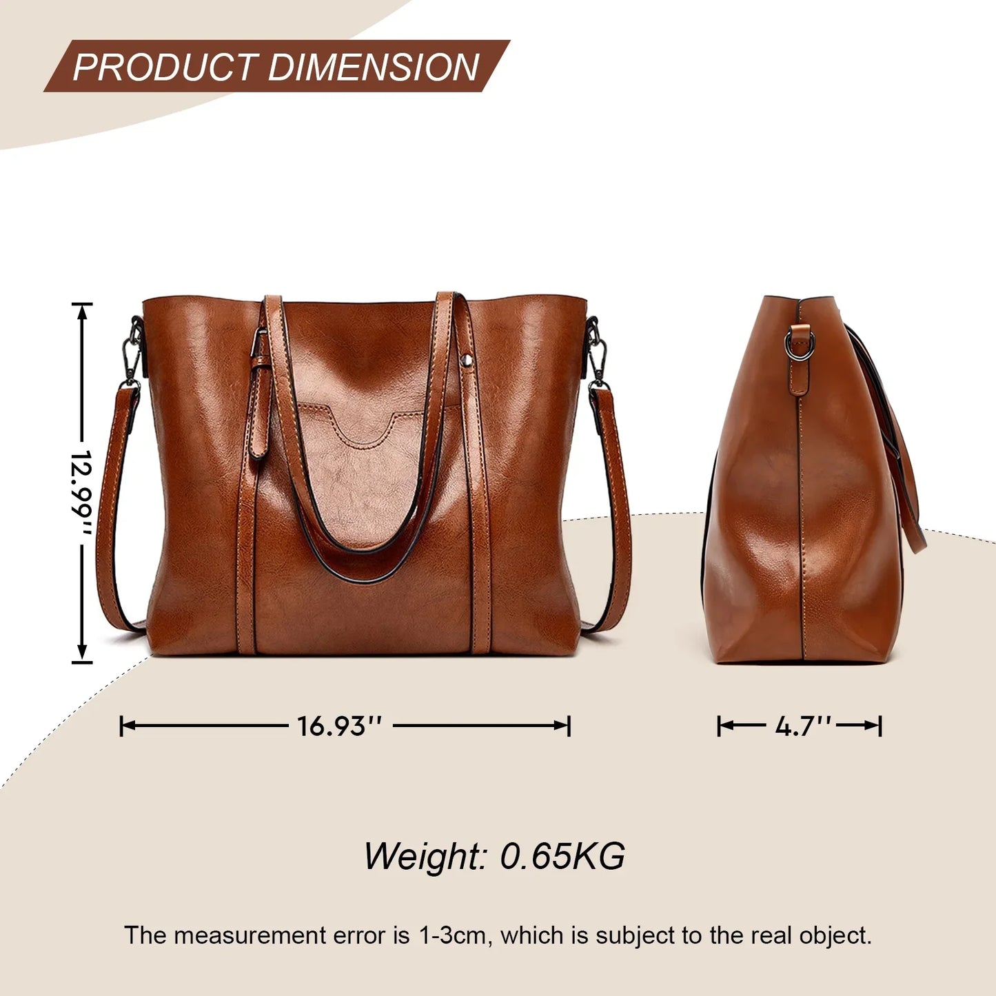 HONGLONG Shoulder Bags Handbags for Women Large Designer Ladies Bag Purse Leather Tote Bag, Brown