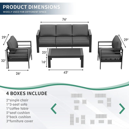 ELPOSUN Aluminum Patio Furniture Set, Metal Patio Furniture Outdoor Couch, Aluminum Patio Chairs