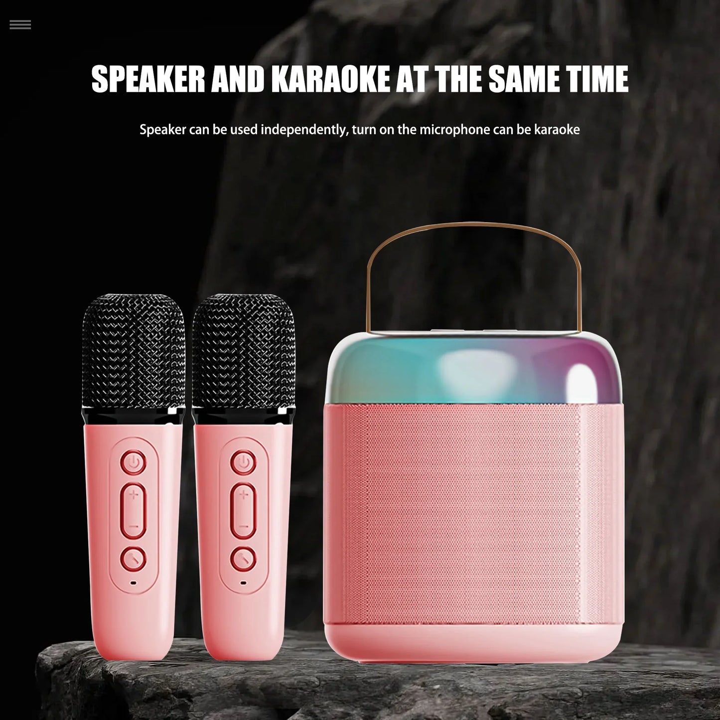 Portable Karaoke Machine, Mini Bluetooth Stereo with 2 Wireless Microphones for Kids and Adults, Boys and Girls Birthday Gifts Outdoor Party