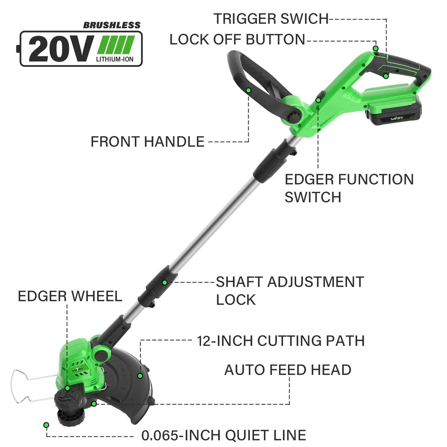 SOYUS String Trimmer, Battery Powered Lightweight Weed Grass Trimmer/Edger, Green