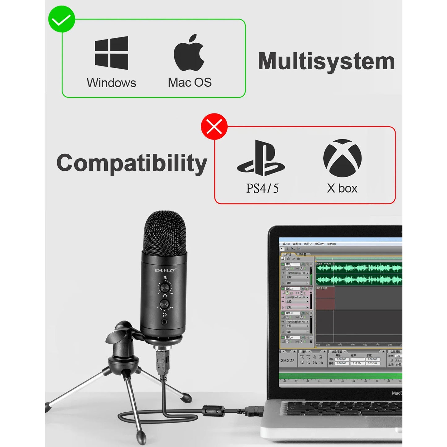 1PCS USB Condenser Podcast PC Microphone: Vocal Recording Streaming Mic Studio Professional Zero Latency Monitoring Kit for Singing Skype Gaming Voice YouTube with Tripod Stand