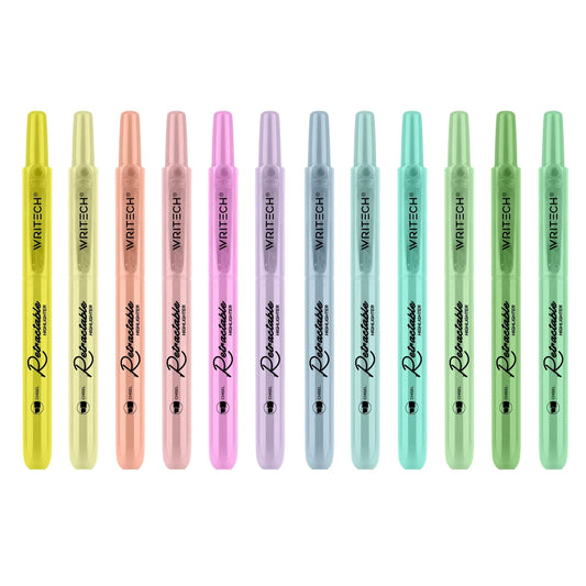 WRITECH Retractable Highlighters Assorted Colors: Chisel Tip Click Aesthetic Highlighter Marker Pens Pack Multi Colored Ink No Bleed Smear for Highlighting Journaling (12ct Neutral)