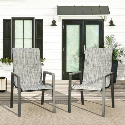 ELPOSUN Outdoor Patio Dining Chairs Set of 2, Stackable Aluminum Chairs with Armrest,Durable Frame for Lawn Garden Backyard, Light Gray