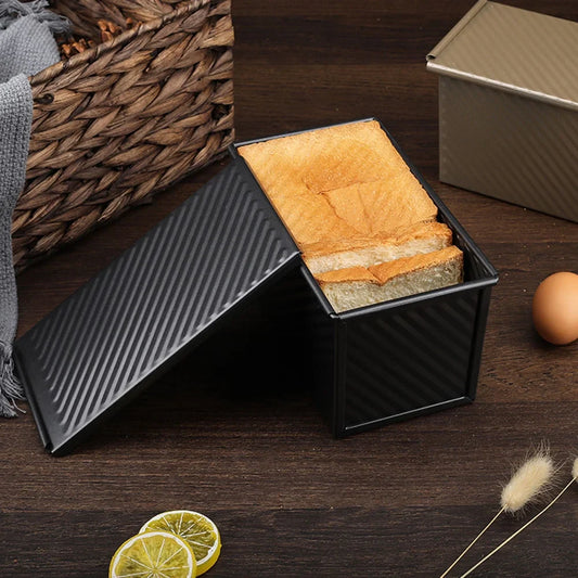 Black Pullman Loaf Pan with Lid, 1 lb Dough Capacity Carbon Steel Bread Toast Box Mold,Non-Stick Bakeware for Baking Bread,9 Inch