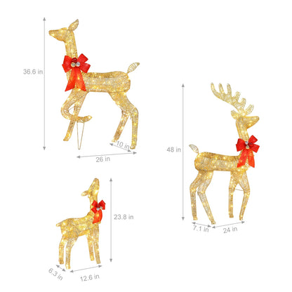 Ktaxon Lighted Christmas 3-Piece Deer Set Outdoor Yard Decoration Set LED Lights, Stakes - Gold