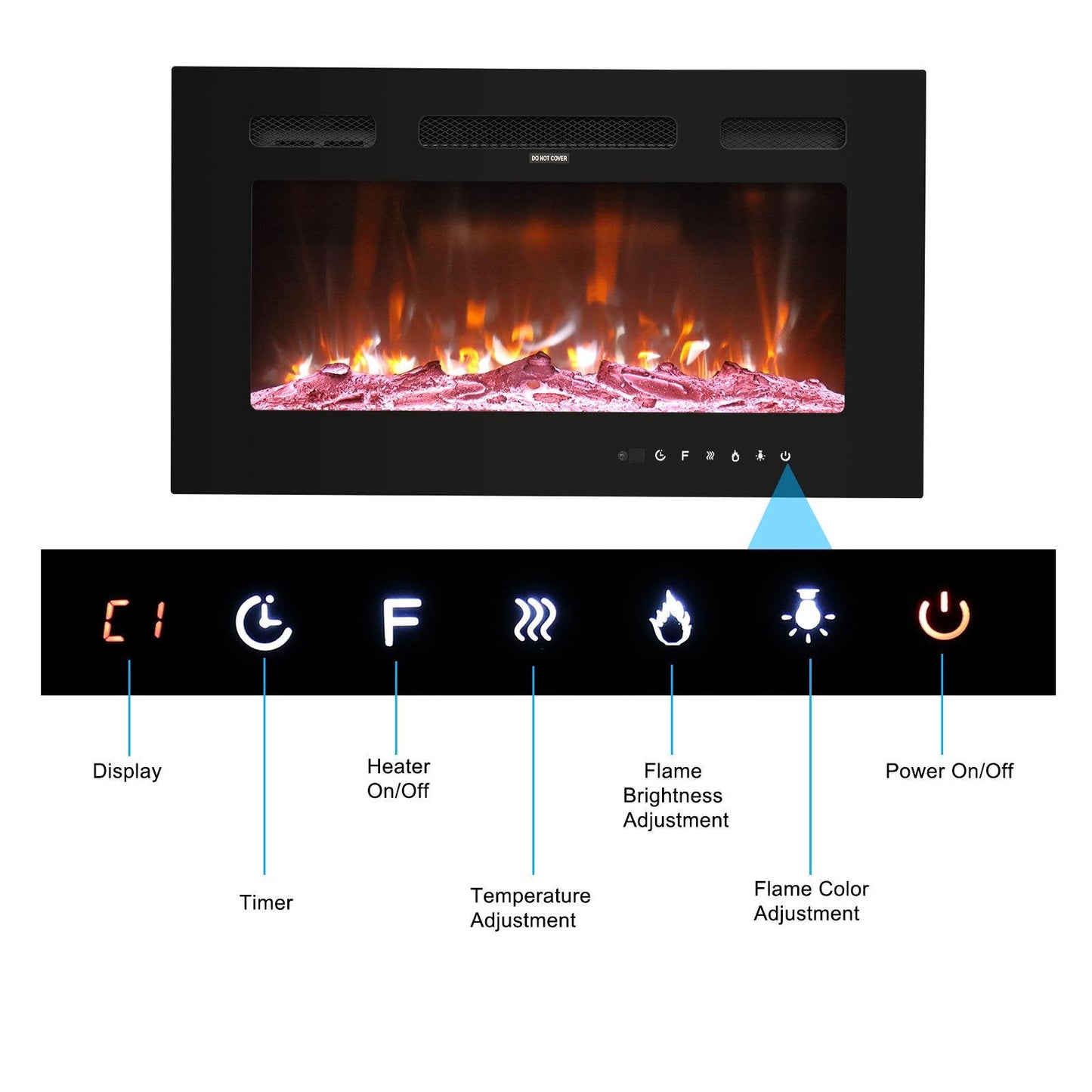 Ktaxon 120V 1500W 30in Embedded Wall-Mounted Fireplace With Remote Control Colorful/12-Color Flam