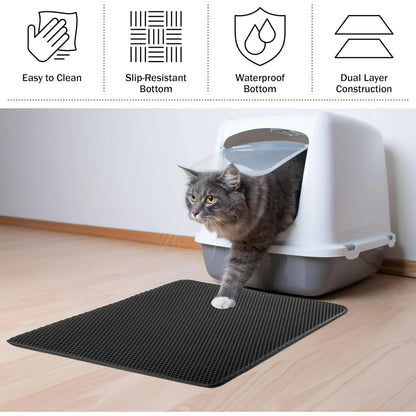 BN-LINK 17" x 23" Cat Litter Mat Trapping Match, Honeycomb Double Layer Design, Urine-Proof and Water Proof, Scatter Control, Easier to Clean & Washable(Black)