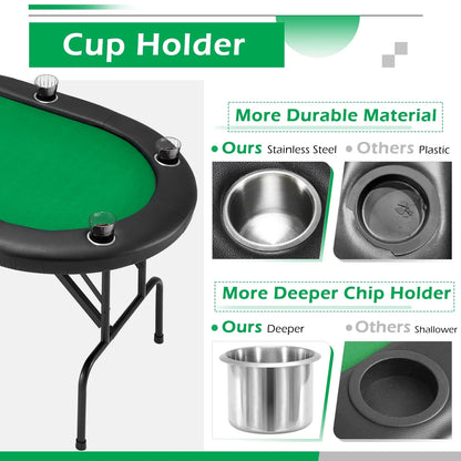 HOMHUM Upgraded Foldable Oval Poker Table for 8 Players w/Storage Bag, No Assembly Required, Green