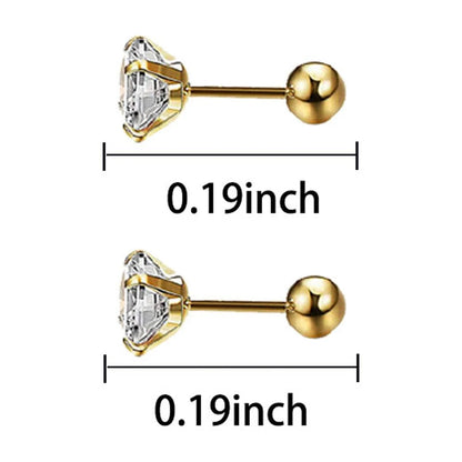 Tiny 5mm CZ Stud Earrings - 14k Gold Hypoallergenic Cubic Zirconia Solitaire Screw Back Stud Earrings Secure Screw On Backs