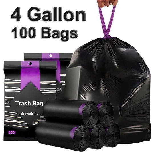 4 Gallon Trash Bag,Drawstring Trash Bags 20 Counts/5 Rolls,Small Garbage Bags for Office Bedroom Bathroom,Black