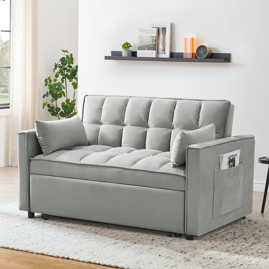 55 inch Convertible Futon Sofa Bed,Modern Loveseat Sleeper Sofa Couch with Pull-out Sofa Bed for Living Room,Small Space - Gray