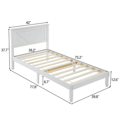 Zimtown Twin Bed Frame,Solid Pine Wood Kids Twin Platform Bed Frame, Bedroom Twin Bed with Headboard for Adults, White