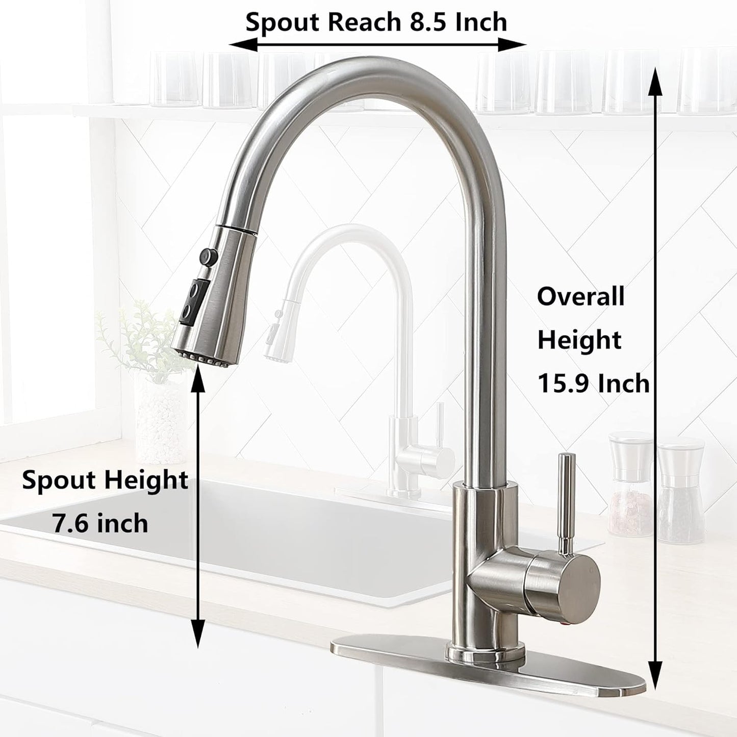 WYR-VIO Faucets with Pull Down Sprayer, Single Level Stainless Steel Kitchen Sink Faucet