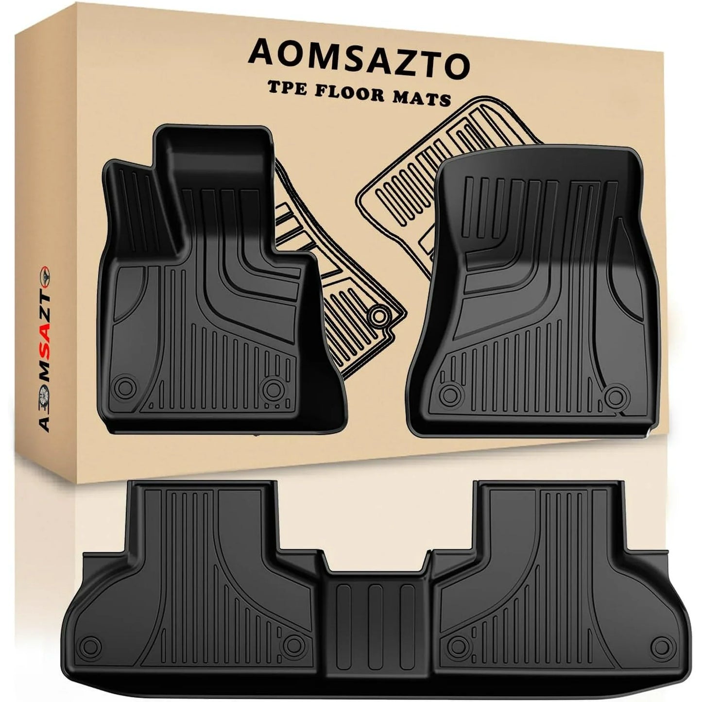 AOMSAZTO Car Floor Mats for BMW X5 (F15) 2014-2018 / BMW X6 (F16) 2015-2019, Heavy Duty TPE All Weather Car Floor Mats Liner, 1st & 2nd Row All Weather Protection, Anti Skid Car Mats, Black