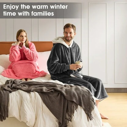 Wearable Blanket Hoodie, Flannel Sherpa Fleece Blanket Sweatshirt for Adults Women Men