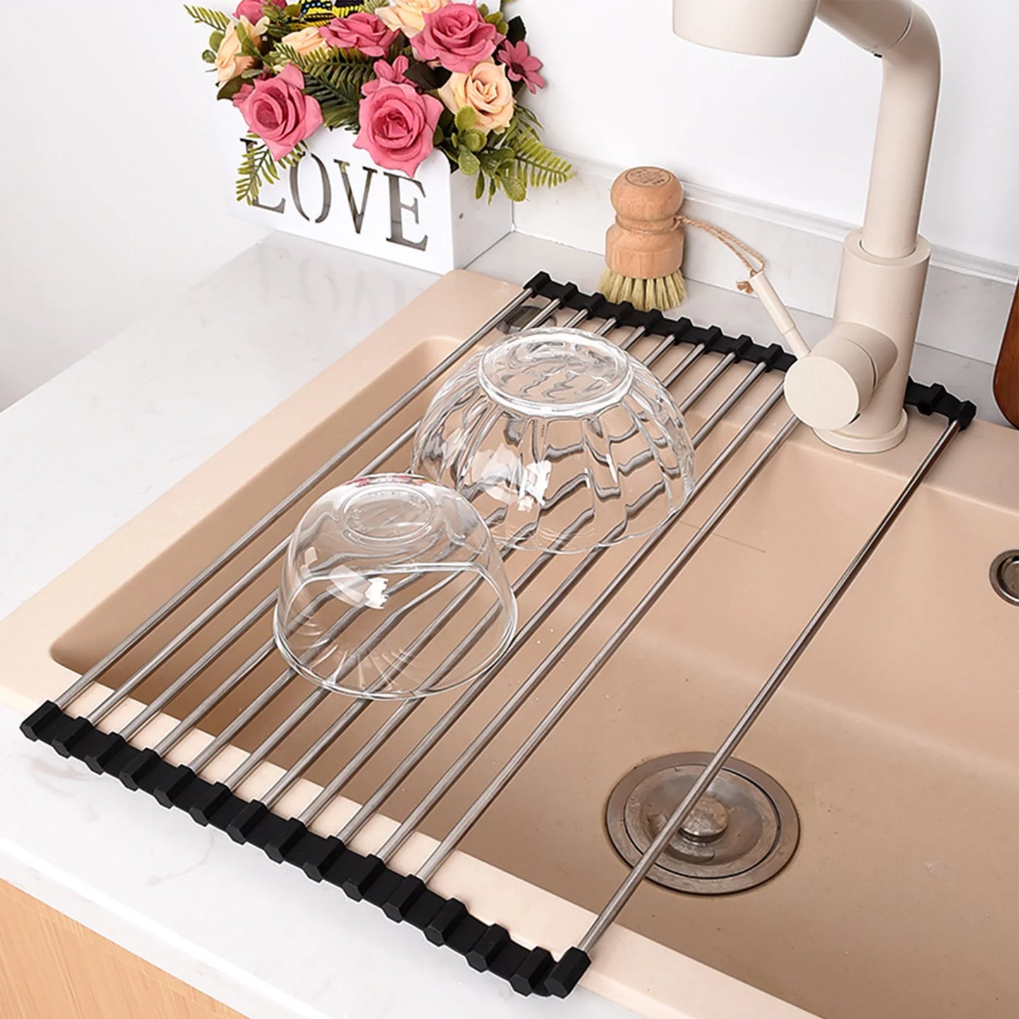 Roll Up Dish Drying Mat Over The Sink, 19.7" x 13.8" Foldable Multipurpose Sink Dish Drying Rack