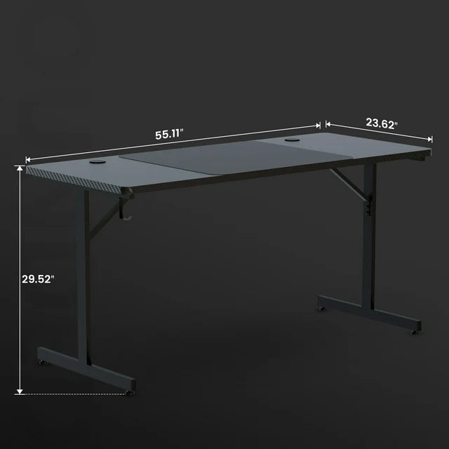 GTRACING 55" Large RGB Gaming Desk with Mouse Pad T-Shaped Office Chair Computer Desk Spacious Work Surface Table, Black