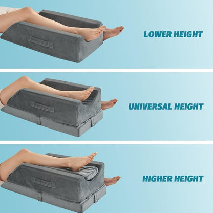 4-Height Adjustable Leg Elevation Pillows for After Surgery, Injuries, or Rest, Memory Foam Leg Pillows for Sleeping with 3 Handles