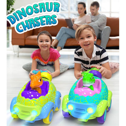 JUGAAD LIFE Remote Control Cars for Toddler, 2 Pack Dinosaur RC Cars Toys for Kids 2 3 with Lights & Music, Birthday Gift for 2 3 4 5 Year Old Kids Boys Girls