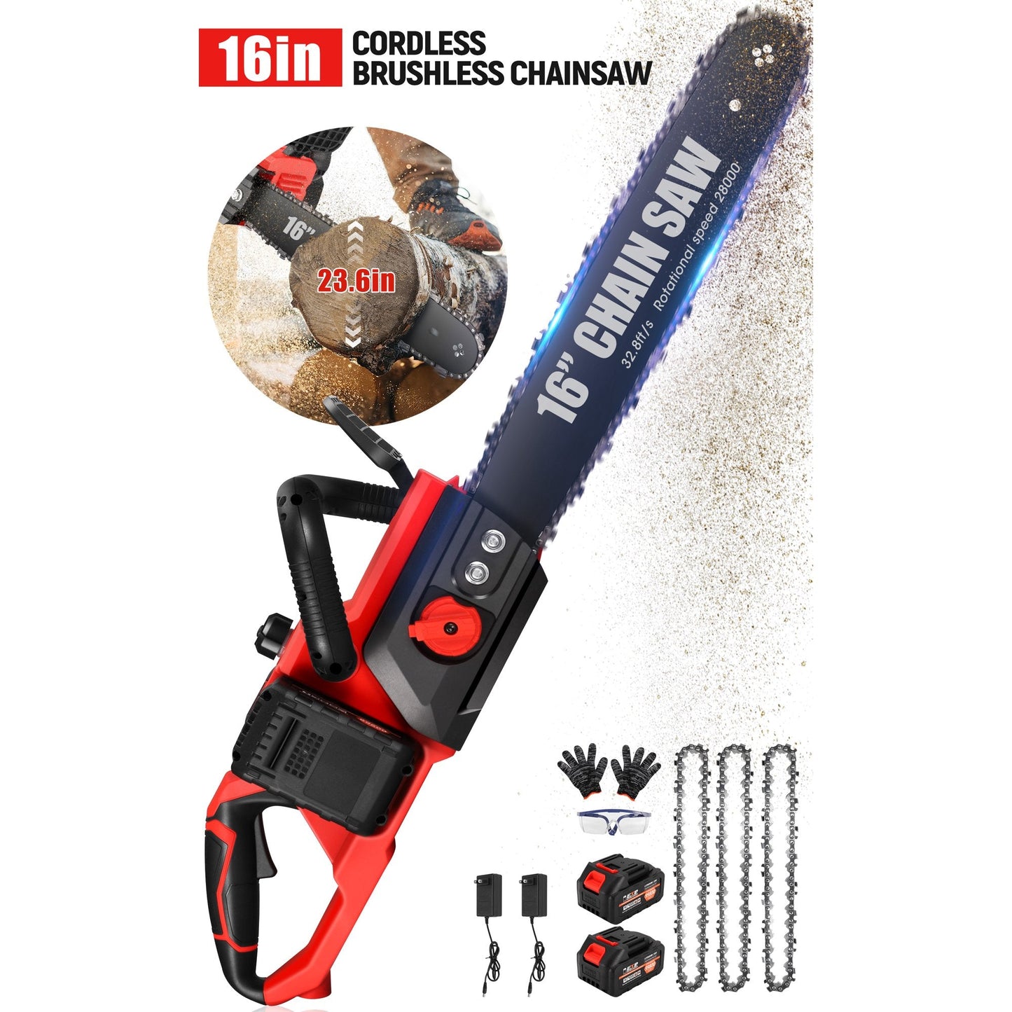 RELOIVE 42V 16" Brushless Cordless Chainsaw Great For Tree Felling, Limbing, Pruning, and Firewood U56