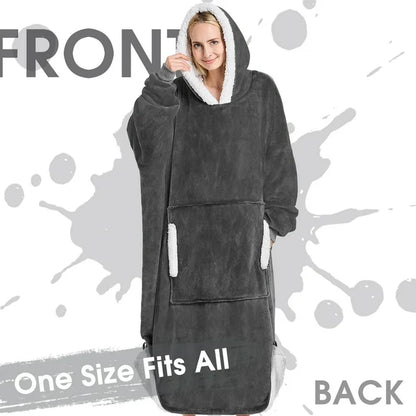 Wearable Blanket Hoodie, Flannel Sherpa Fleece Blanket Sweatshirt for Adults Women Men