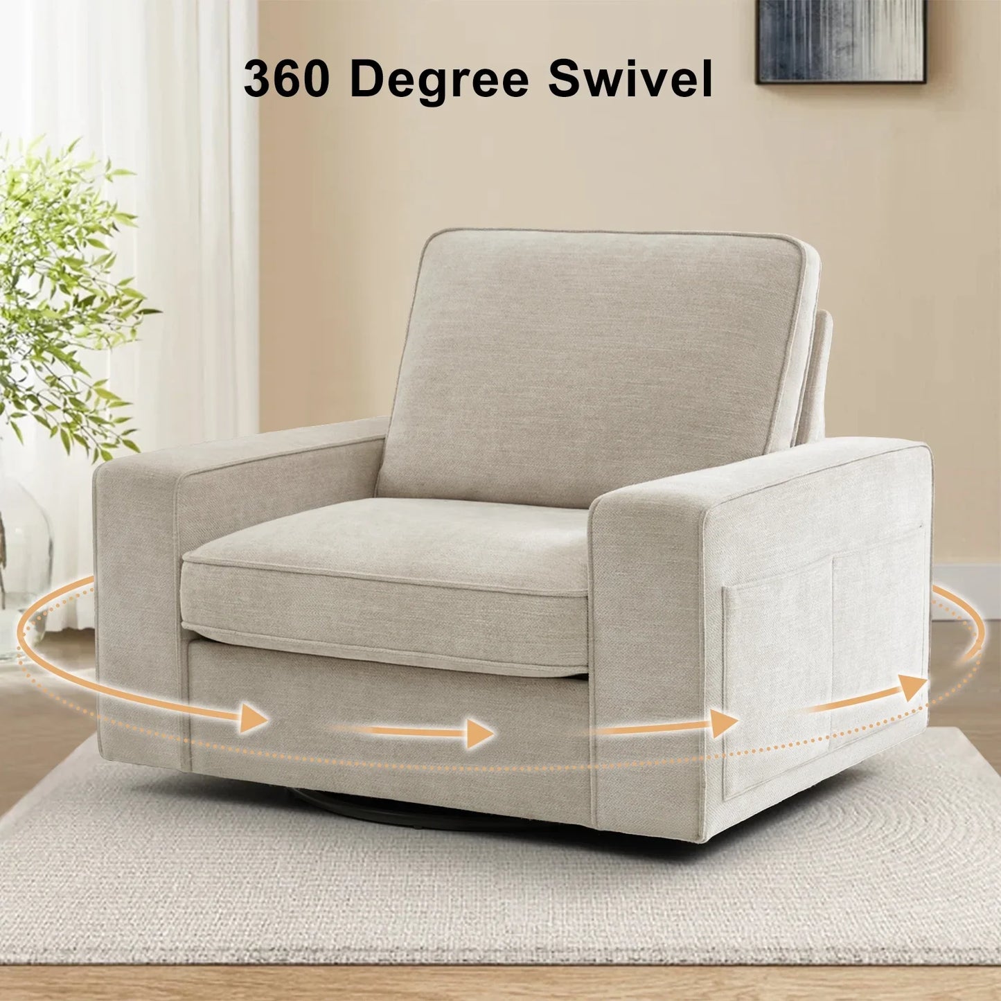 BEDHOURS Swivel Accent Chair for Living Room and Bedroom Modern Fabric Armchair (Beige)