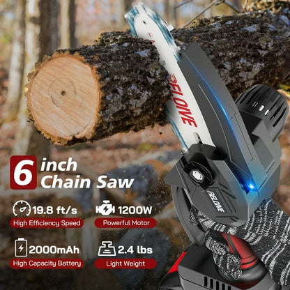 RELOIVE 6 in Mini Chainsaw with 2PCS 2.0 Ah Batteries 4 Chains,Cordless Small Handheld Chain Saw for Wood Cutting Tree Trimming