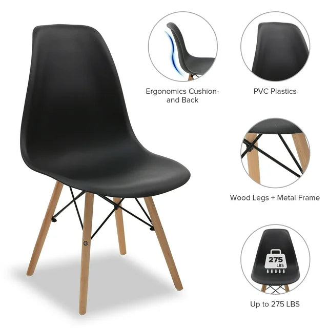 COMHOMA Dining Chair PVC Plastic Lounge Chair Kitchen Dining Room Chair, Black Set of 4