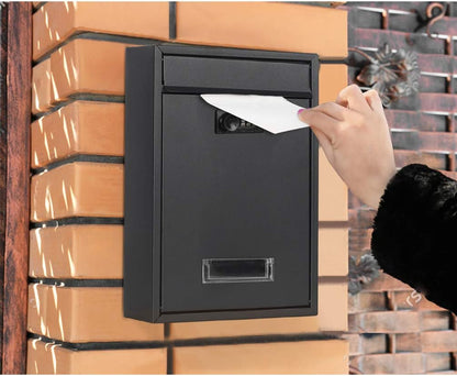 Wall Mounted Mailbox with Combination Lock, Steel Cover Metal MailBox, Dropbox with Slot, 9.2"x4.5"x11.6", Black